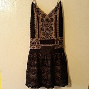 Free People Elegant Black and Tan Lace Mini Dress